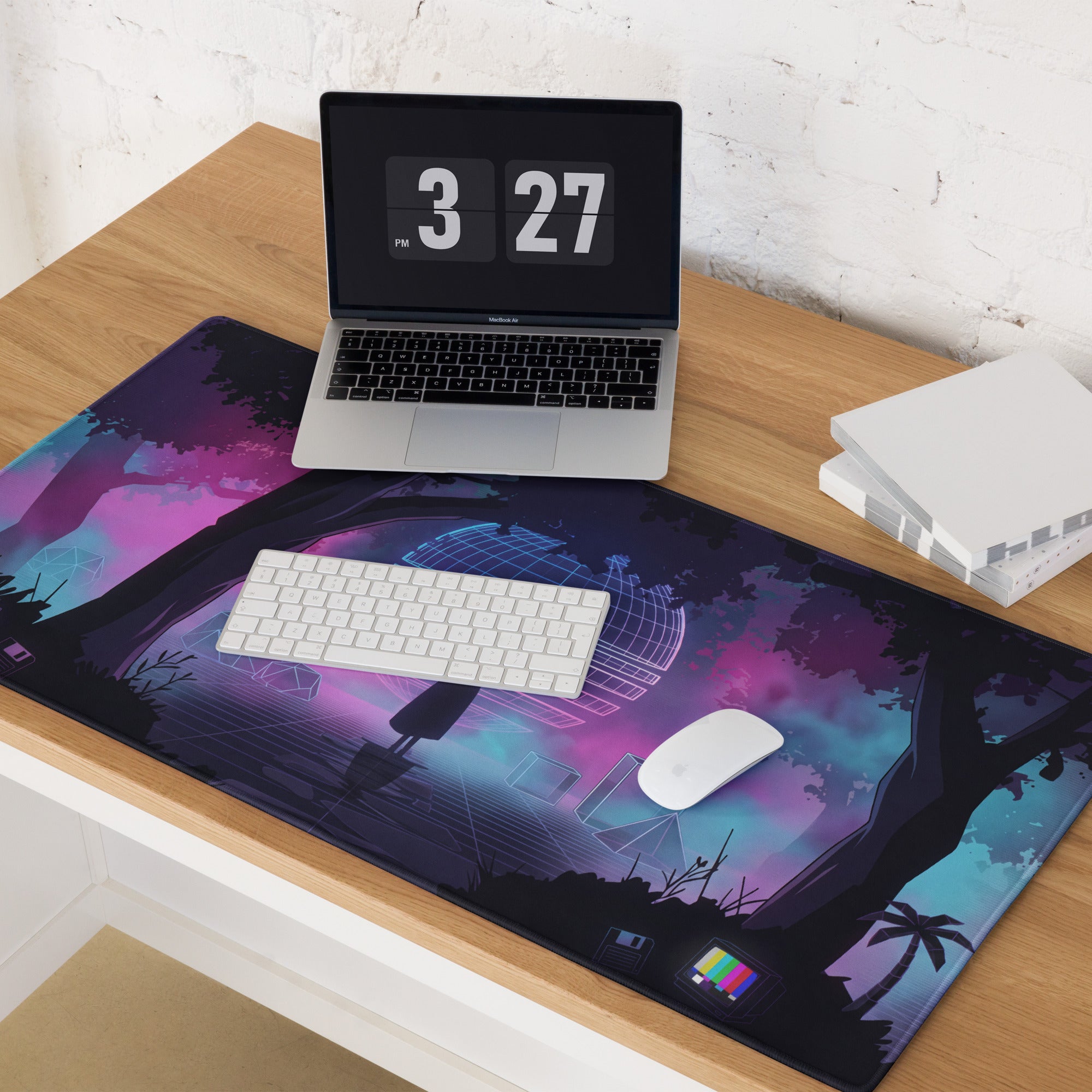 Vaporwave Neon Night Mouse Pad - Mouse Pad Neon Purple Pink Blue Gaming Desk Vaporwave Dreamy Neon Mood Digital Art