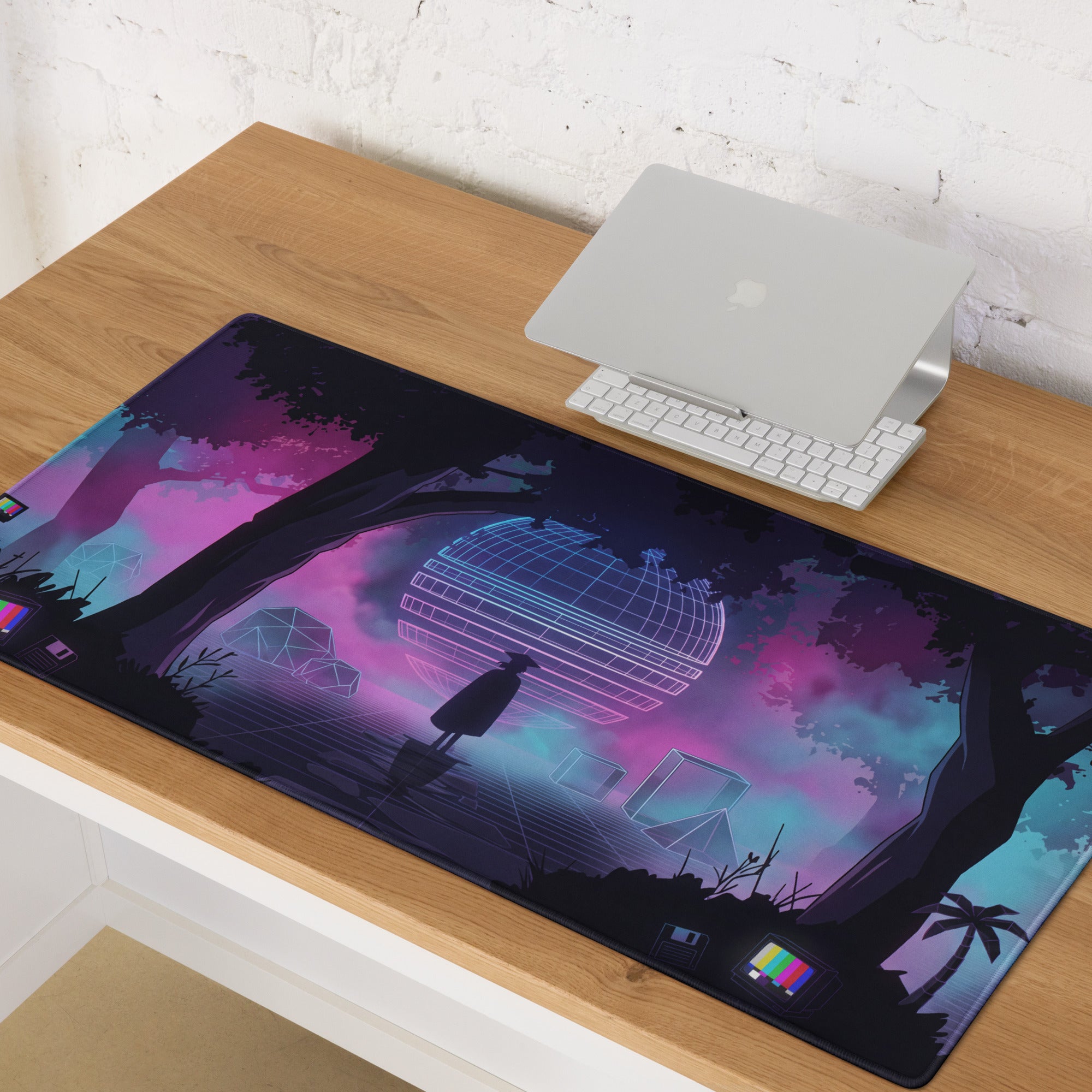 Vaporwave Neon Night Mouse Pad - Mouse Pad Neon Purple Pink Blue Gaming Desk Vaporwave Dreamy Neon Mood Digital Art