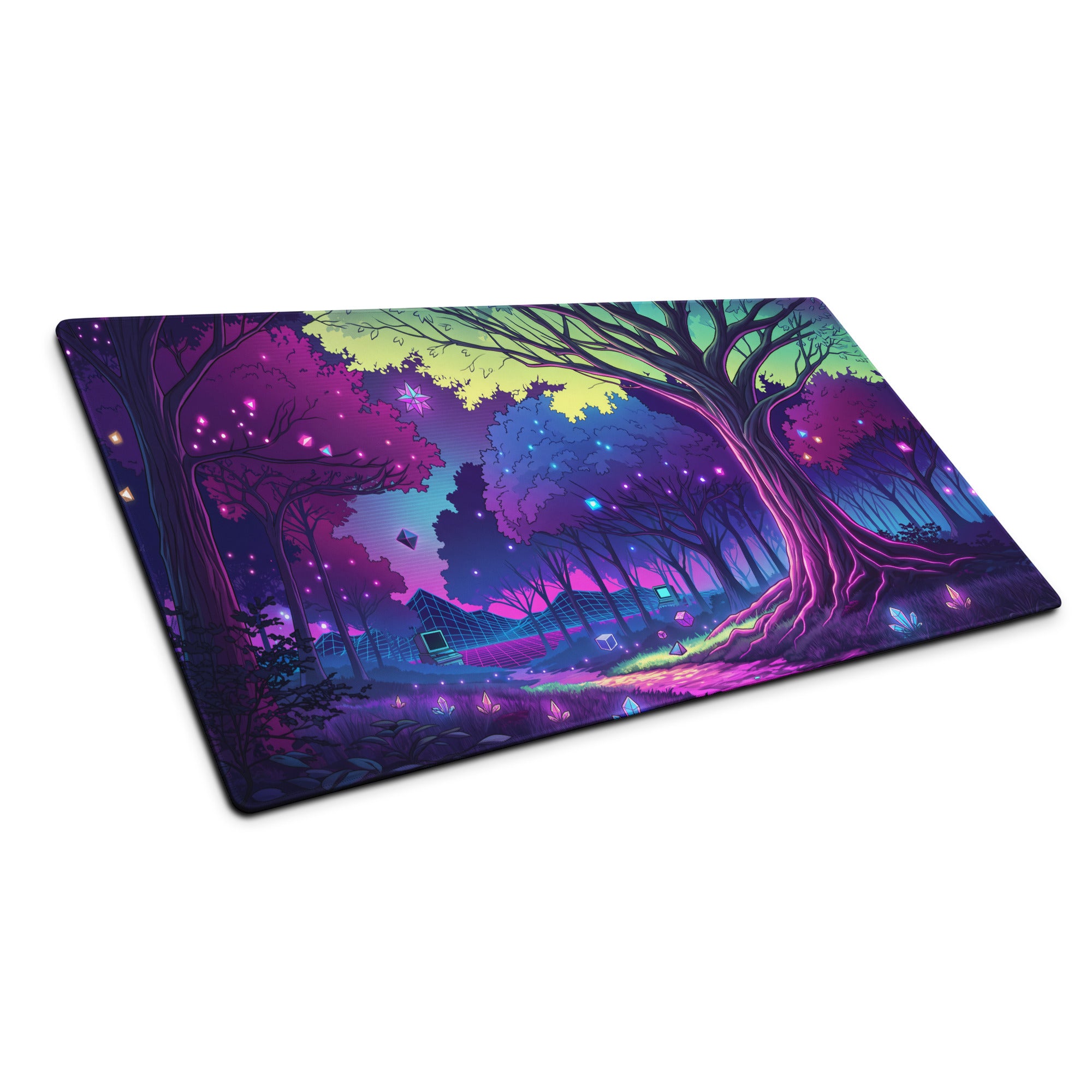 Vaporwave Neon Forest Mouse Pad - Forest Neon Purple Desk Gaming Vaporwave Dreamy Retro Futurism Desk Mat Digital Art