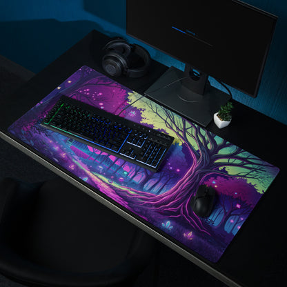Vaporwave Neon Forest Mouse Pad - Forest Neon Purple Desk Gaming Vaporwave Dreamy Retro Futurism Desk Mat Digital Art