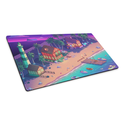 Vaporwave Beachscape Mouse Pad - Mouse Pad Purple Pink Cyan Home Office Dreamy Neon Retro Aesthetic Digital Illustration