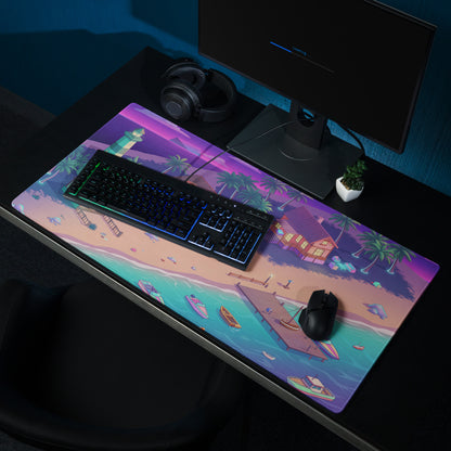 Vaporwave Beachscape Mouse Pad - Mouse Pad Purple Pink Cyan Home Office Dreamy Neon Retro Aesthetic Digital Illustration