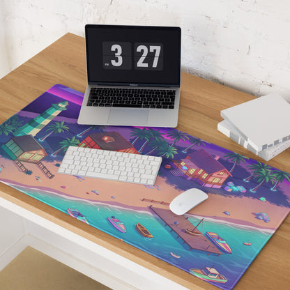 Vaporwave Beachscape Mouse Pad - Mouse Pad Purple Pink Cyan Home Office Dreamy Neon Retro Aesthetic Digital Illustration