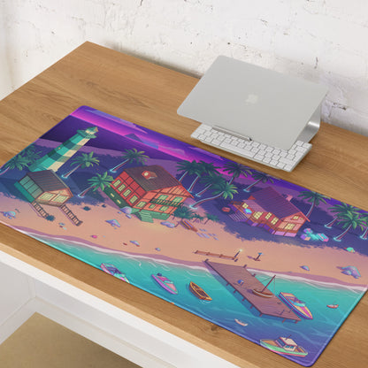 Vaporwave Beachscape Mouse Pad - Mouse Pad Purple Pink Cyan Home Office Dreamy Neon Retro Aesthetic Digital Illustration