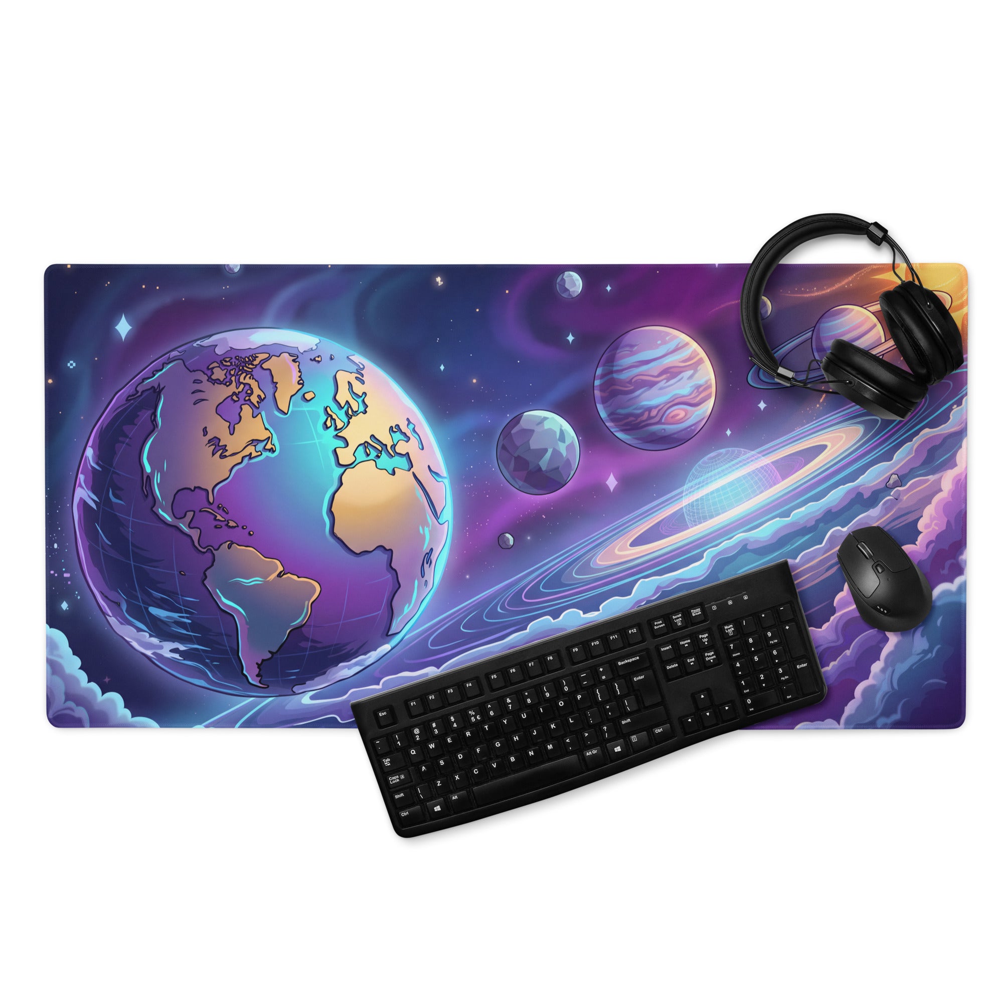 Cosmic Vaporwave Desk Pad - Mouse Pad Purple Pink Blue Orange Desk Setup Vaporwave Dreamy Retro Neon Gaming Desk Mat Digital Art