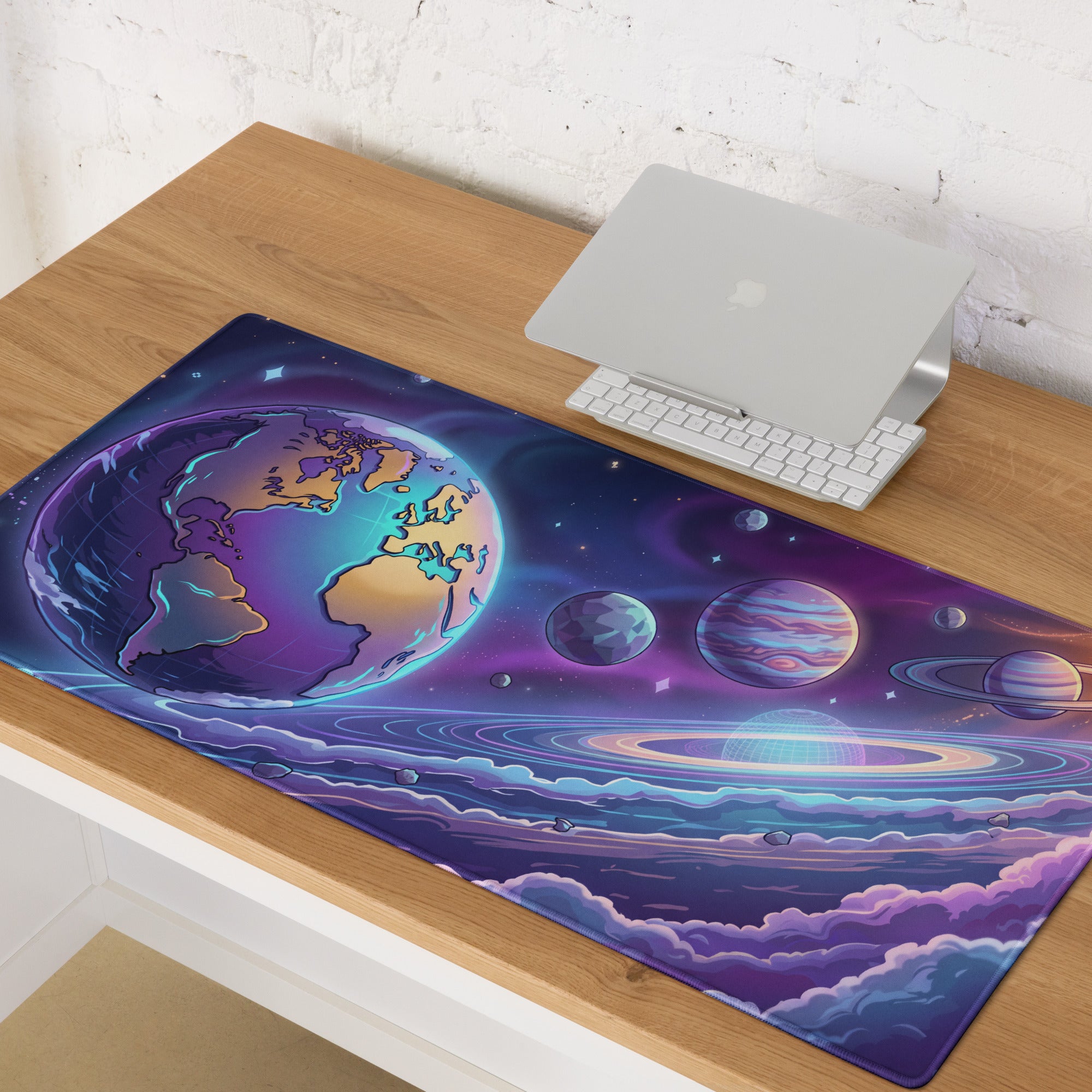 Cosmic Vaporwave Desk Pad - Mouse Pad Purple Pink Blue Orange Desk Setup Vaporwave Dreamy Retro Neon Gaming Desk Mat Digital Art