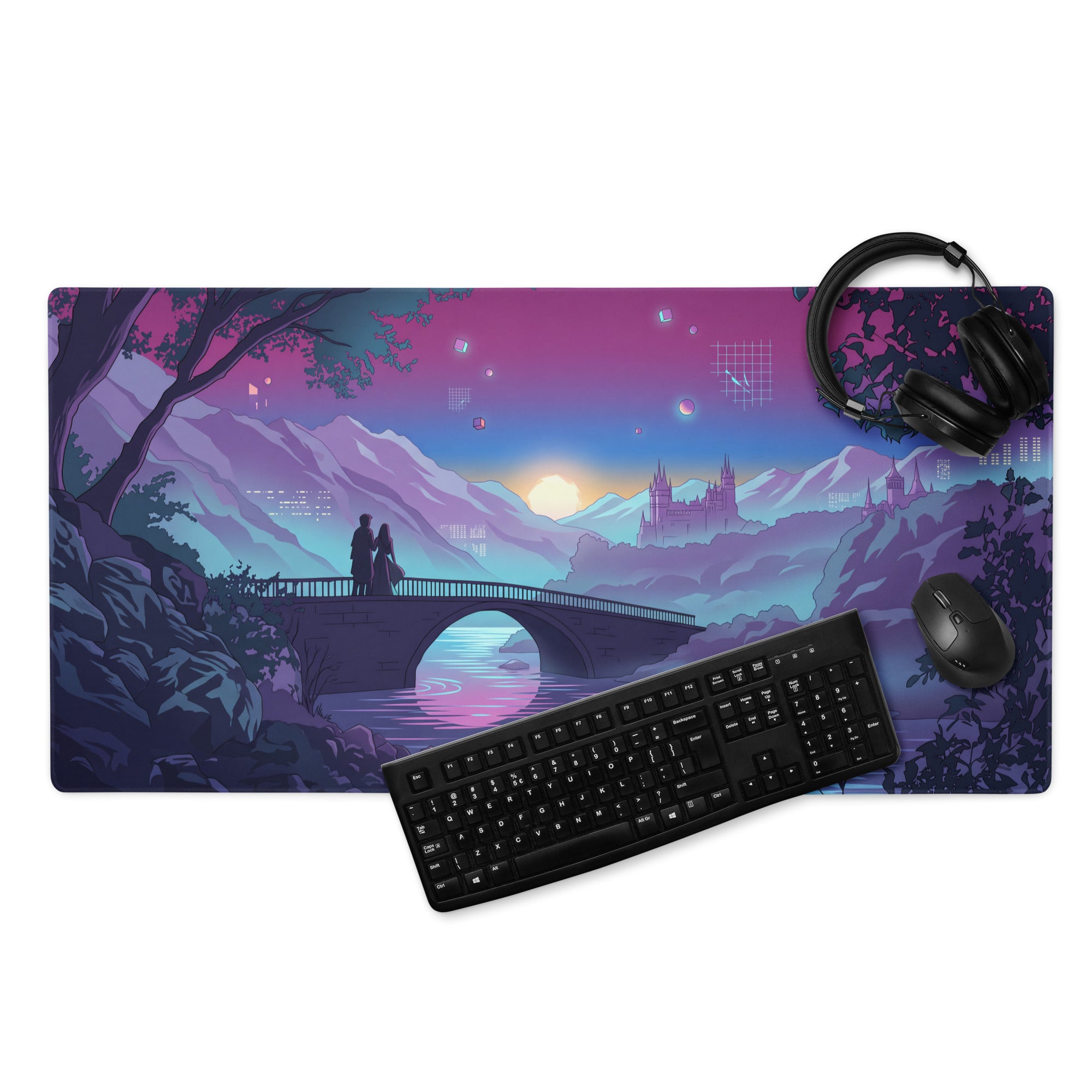 Vaporwave Neon Landscape Mouse Pad - Vaporwave Landscape Purple Pink Desk Synthwave - Dreamy Neon Mood Niche Digital Art