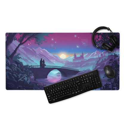 Vaporwave Neon Landscape Mouse Pad - Vaporwave Landscape Purple Pink Desk Synthwave - Dreamy Neon Mood Niche Digital Art