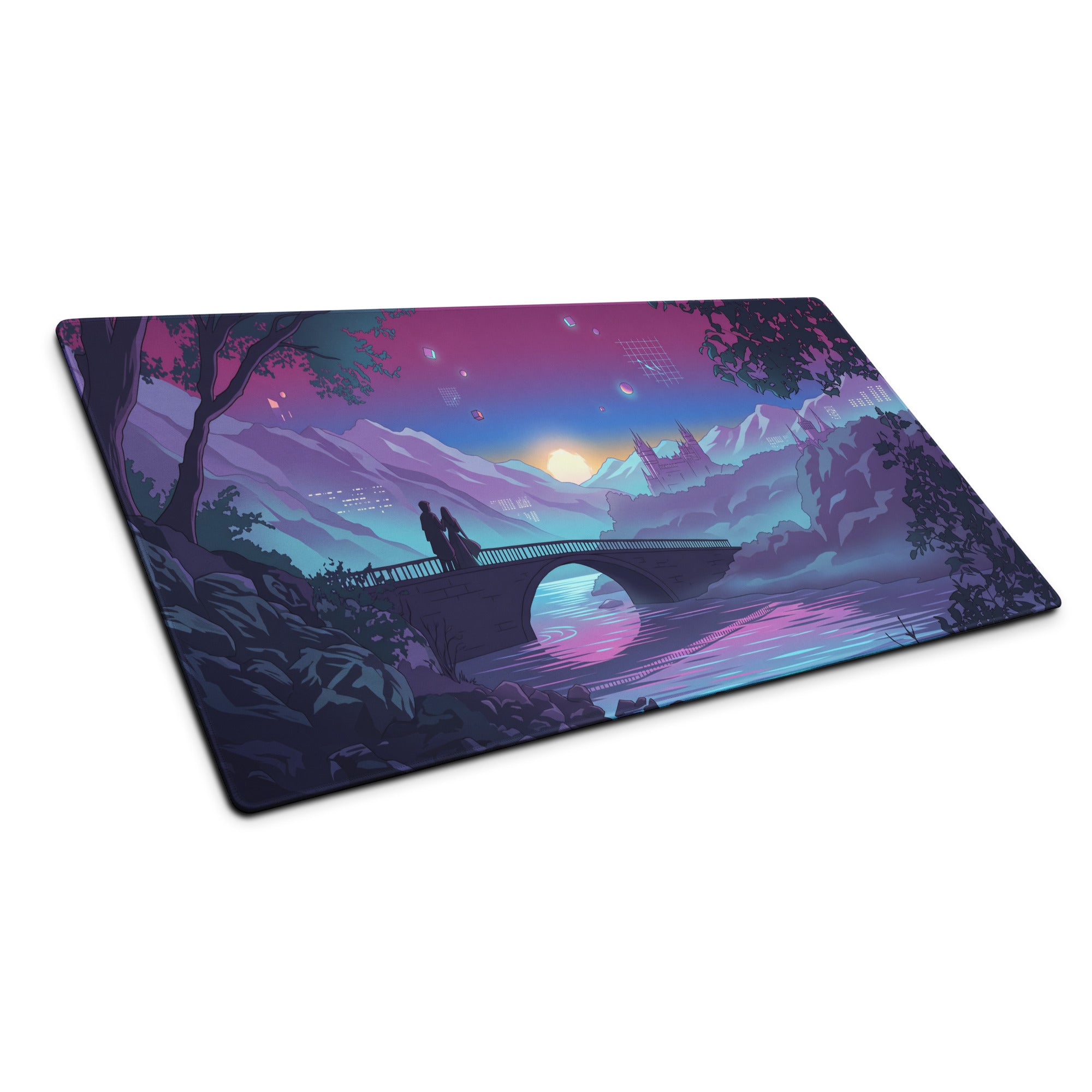 Vaporwave Neon Landscape Mouse Pad - Vaporwave Landscape Purple Pink Desk Synthwave - Dreamy Neon Mood Niche Digital Art