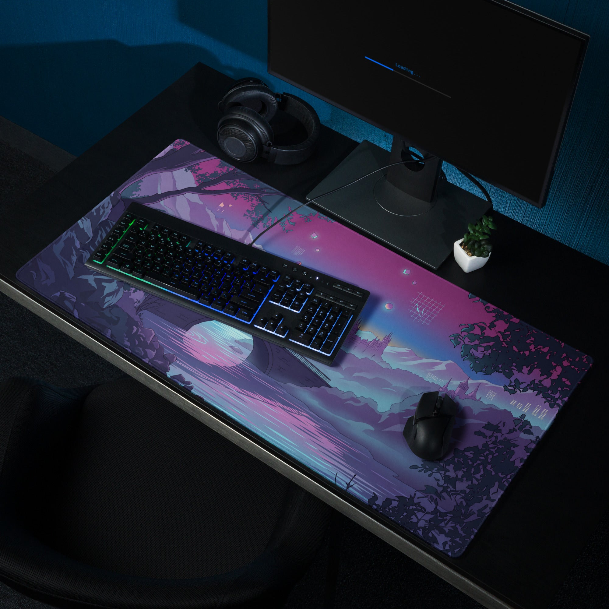 Vaporwave Neon Landscape Mouse Pad - Vaporwave Landscape Purple Pink Desk Synthwave - Dreamy Neon Mood Niche Digital Art