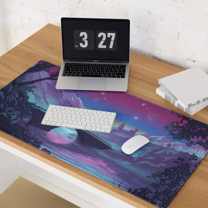 Vaporwave Neon Landscape Mouse Pad - Vaporwave Landscape Purple Pink Desk Synthwave - Dreamy Neon Mood Niche Digital Art