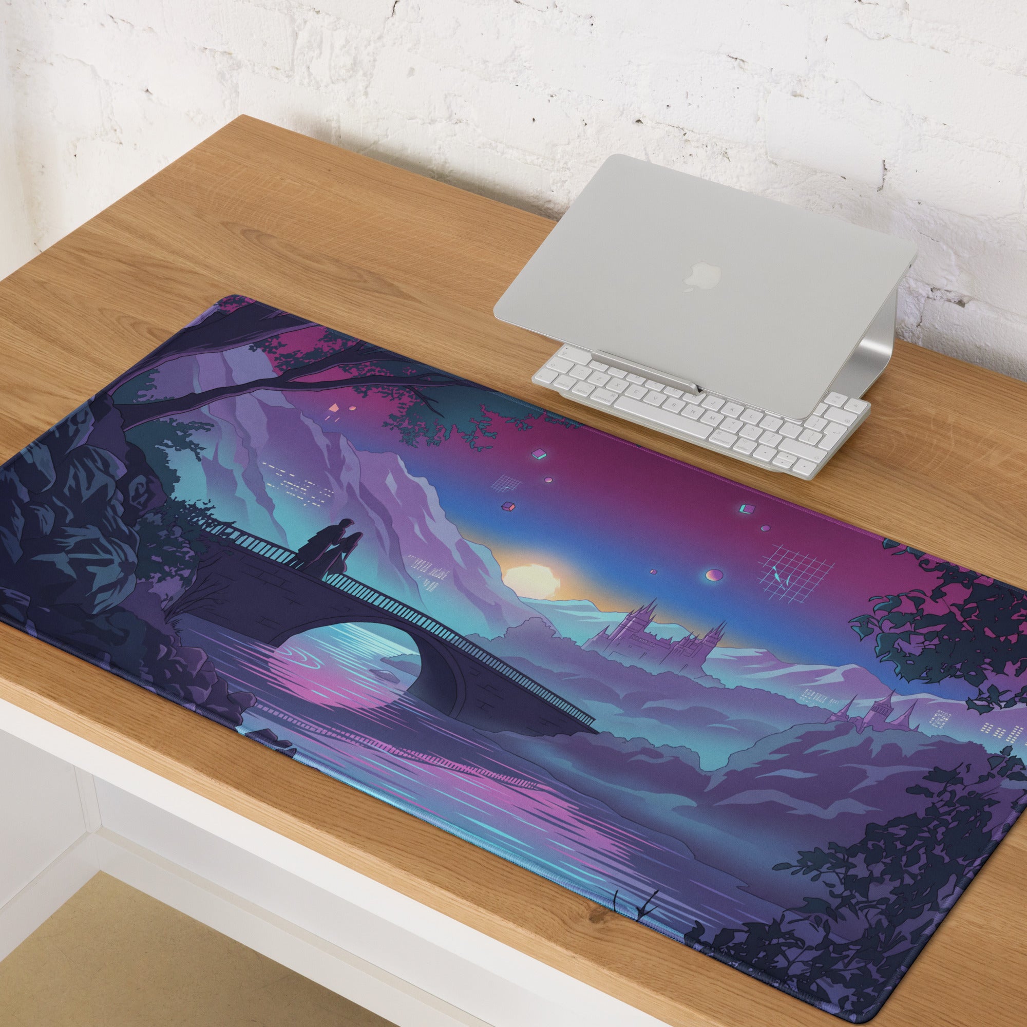 Vaporwave Neon Landscape Mouse Pad - Vaporwave Landscape Purple Pink Desk Synthwave - Dreamy Neon Mood Niche Digital Art