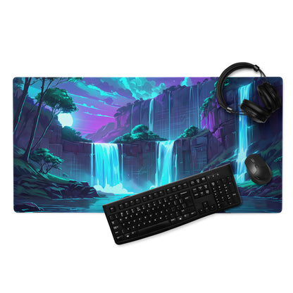 Neon Vaporwave Cascade Mouse Pad - Mouse Pad Neon Blue For Gaming Vaporwave Mood Retro Futuristic Synthwave Desk Pad