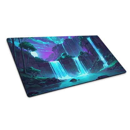 Neon Vaporwave Cascade Mouse Pad - Mouse Pad Neon Blue For Gaming Vaporwave Mood Retro Futuristic Synthwave Desk Pad