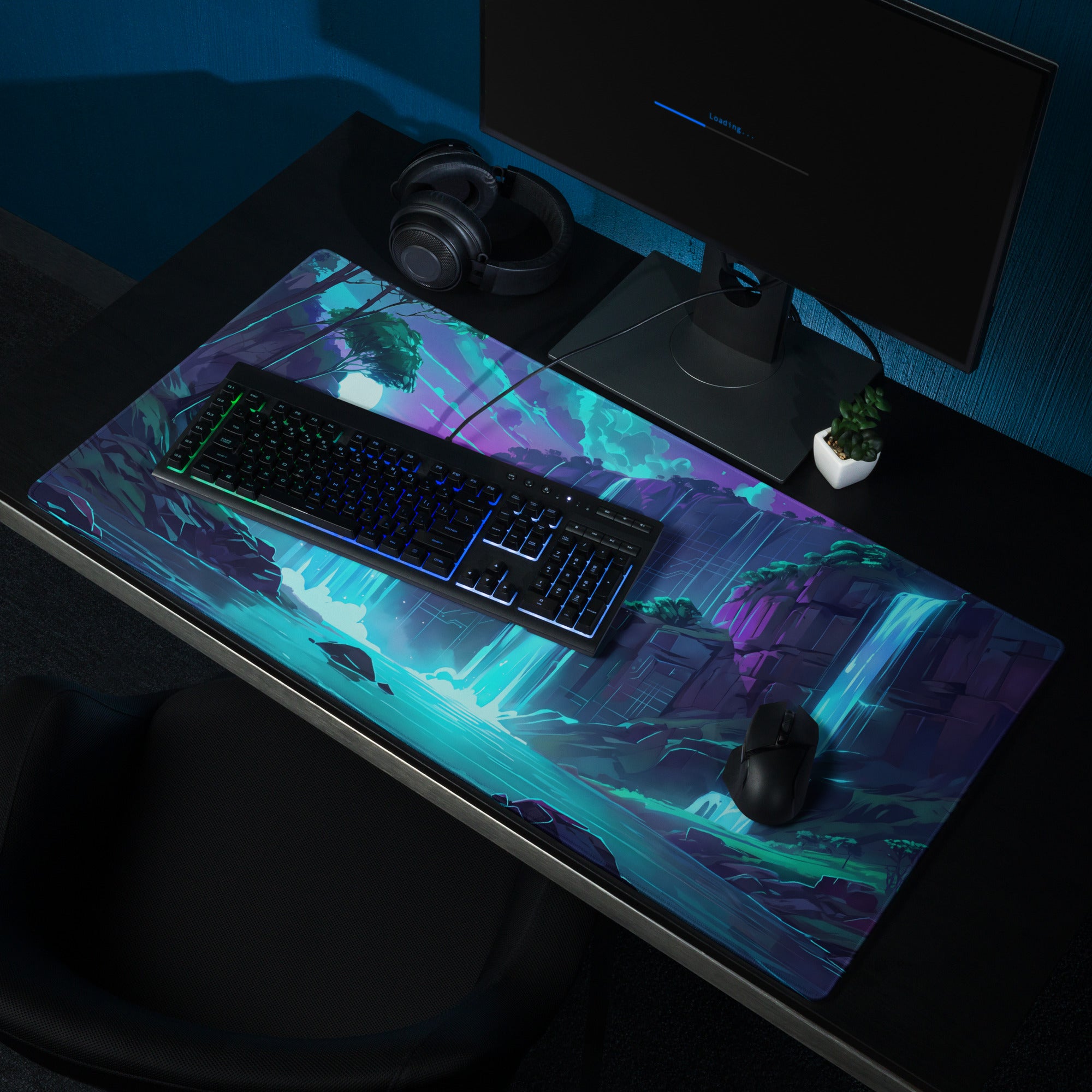 Neon Vaporwave Cascade Mouse Pad - Mouse Pad Neon Blue For Gaming Vaporwave Mood Retro Futuristic Synthwave Desk Pad