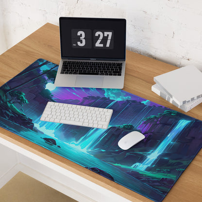 Neon Vaporwave Cascade Mouse Pad - Mouse Pad Neon Blue For Gaming Vaporwave Mood Retro Futuristic Synthwave Desk Pad
