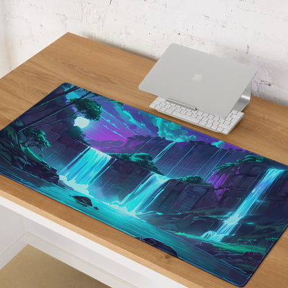 Neon Vaporwave Cascade Mouse Pad - Mouse Pad Neon Blue For Gaming Vaporwave Mood Retro Futuristic Synthwave Desk Pad