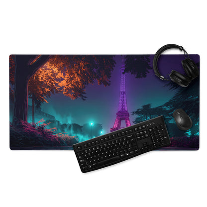 Neon Paris Vaporwave Mouse Pad - Paris Neon Purple Teal Gaming Vaporwave Dreamy Mood Neon Aesthetic Desktop Art