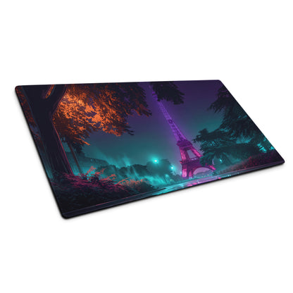 Neon Paris Vaporwave Mouse Pad - Paris Neon Purple Teal Gaming Vaporwave Dreamy Mood Neon Aesthetic Desktop Art