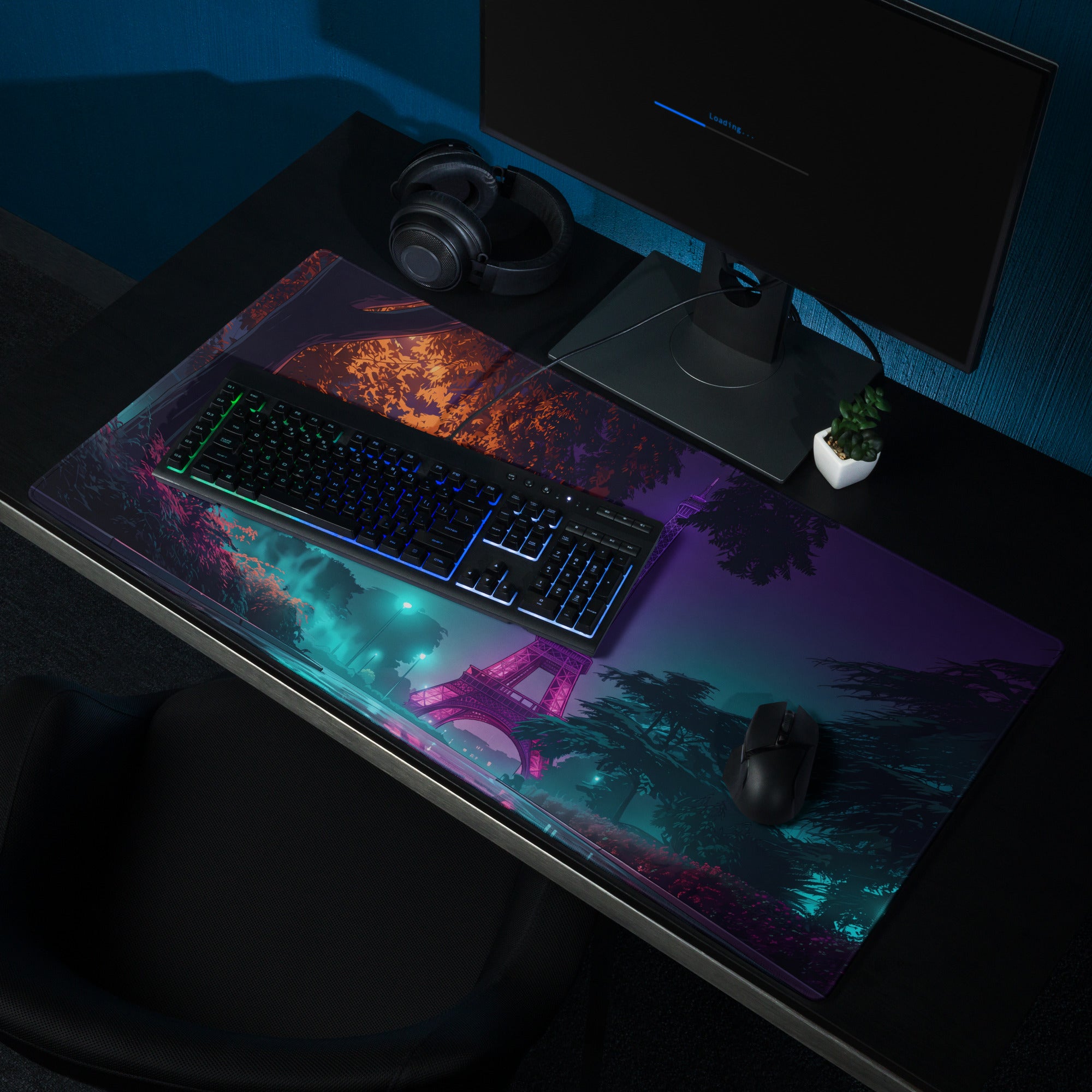 Neon Paris Vaporwave Mouse Pad - Paris Neon Purple Teal Gaming Vaporwave Dreamy Mood Neon Aesthetic Desktop Art