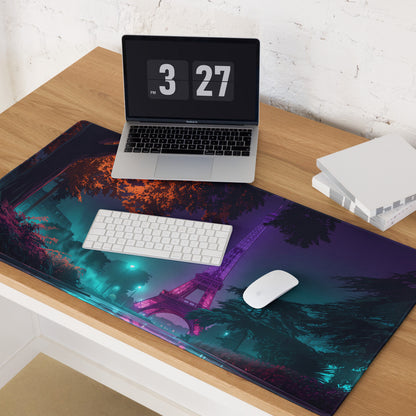 Neon Paris Vaporwave Mouse Pad - Paris Neon Purple Teal Gaming Vaporwave Dreamy Mood Neon Aesthetic Desktop Art