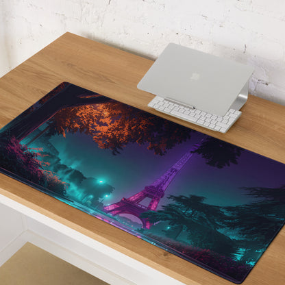 Neon Paris Vaporwave Mouse Pad - Paris Neon Purple Teal Gaming Vaporwave Dreamy Mood Neon Aesthetic Desktop Art