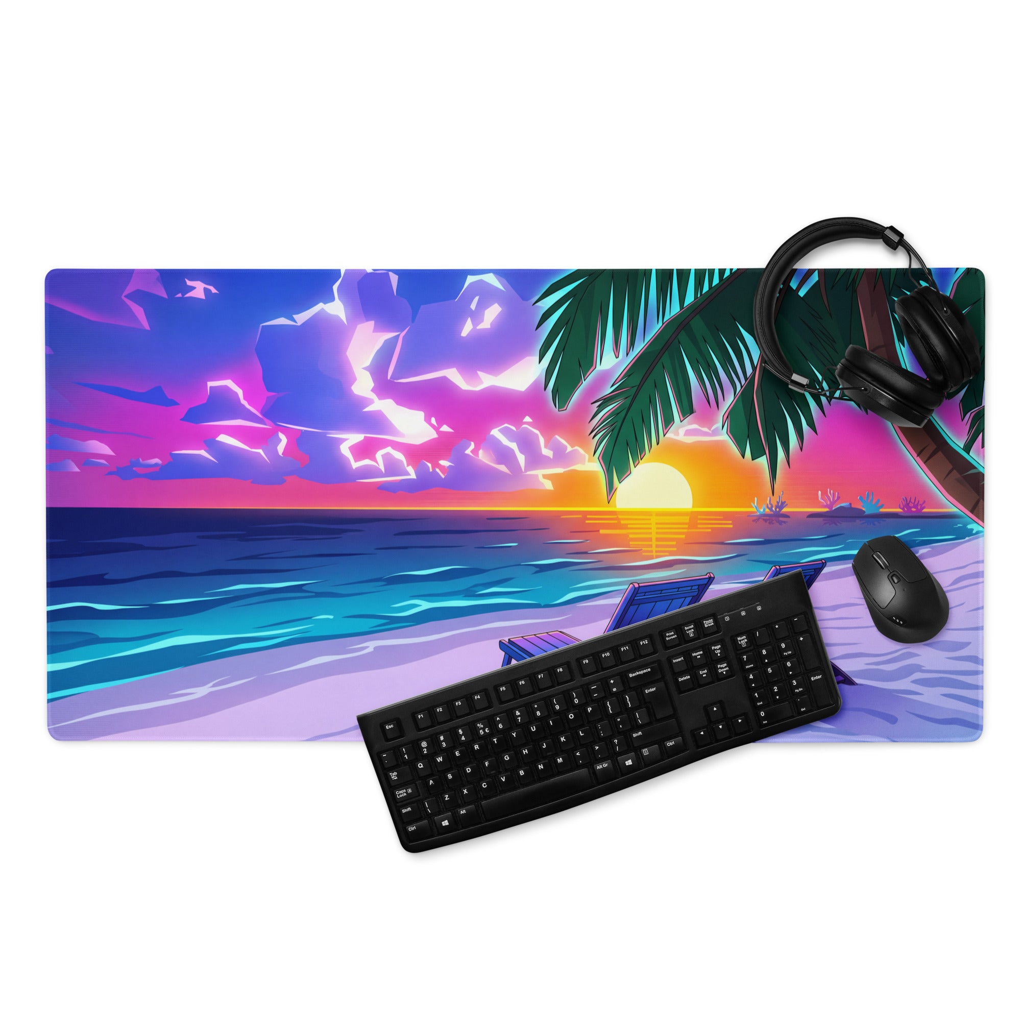 Vaporwave Palm Sunset Mouse Pad - Mouse Pad Neon Pink Purple Blue Desk Gaming Vaporwave Mood Nostalgic Retro Decor Neon