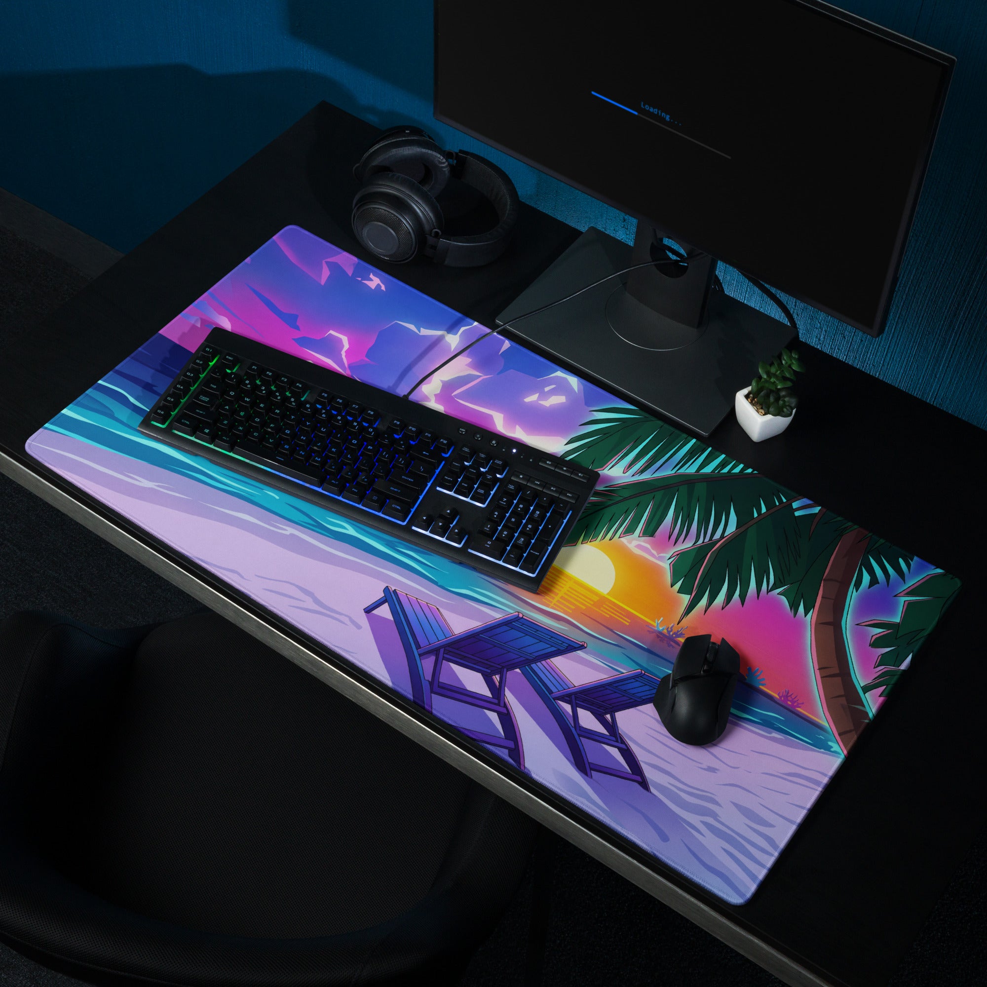 Vaporwave Palm Sunset Mouse Pad - Mouse Pad Neon Pink Purple Blue Desk Gaming Vaporwave Mood Nostalgic Retro Decor Neon