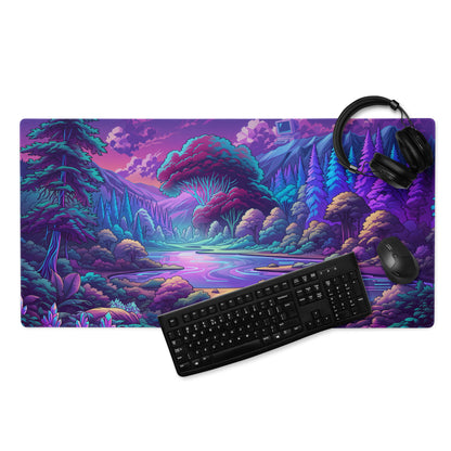 Neon Vaporwave Landscape Mouse Pad - Mouse Pad Purple Pink Teal Vaporwave Retro Mood Neon Decor For Gamers Digital Art