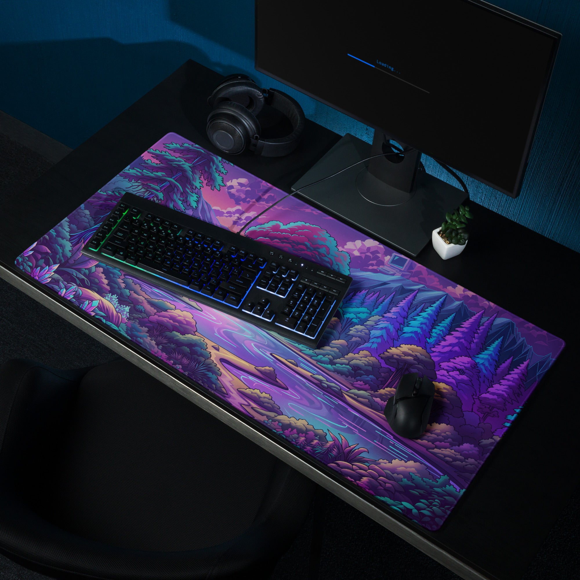 Neon Vaporwave Landscape Mouse Pad - Mouse Pad Purple Pink Teal Vaporwave Retro Mood Neon Decor For Gamers Digital Art