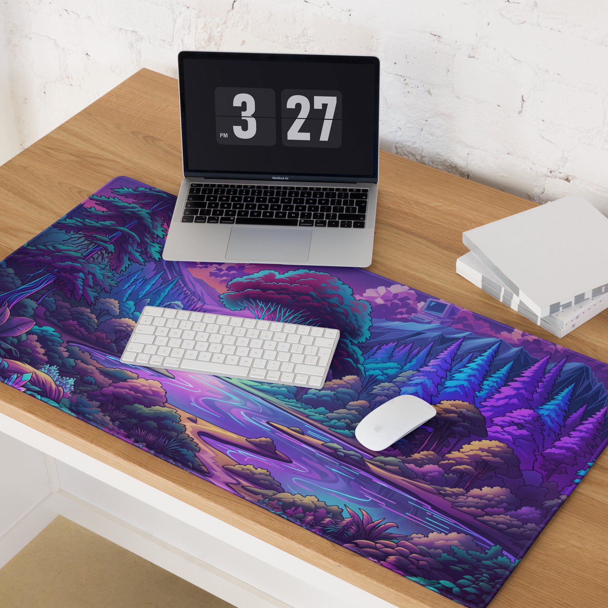 Neon Vaporwave Landscape Mouse Pad - Mouse Pad Purple Pink Teal Vaporwave Retro Mood Neon Decor For Gamers Digital Art