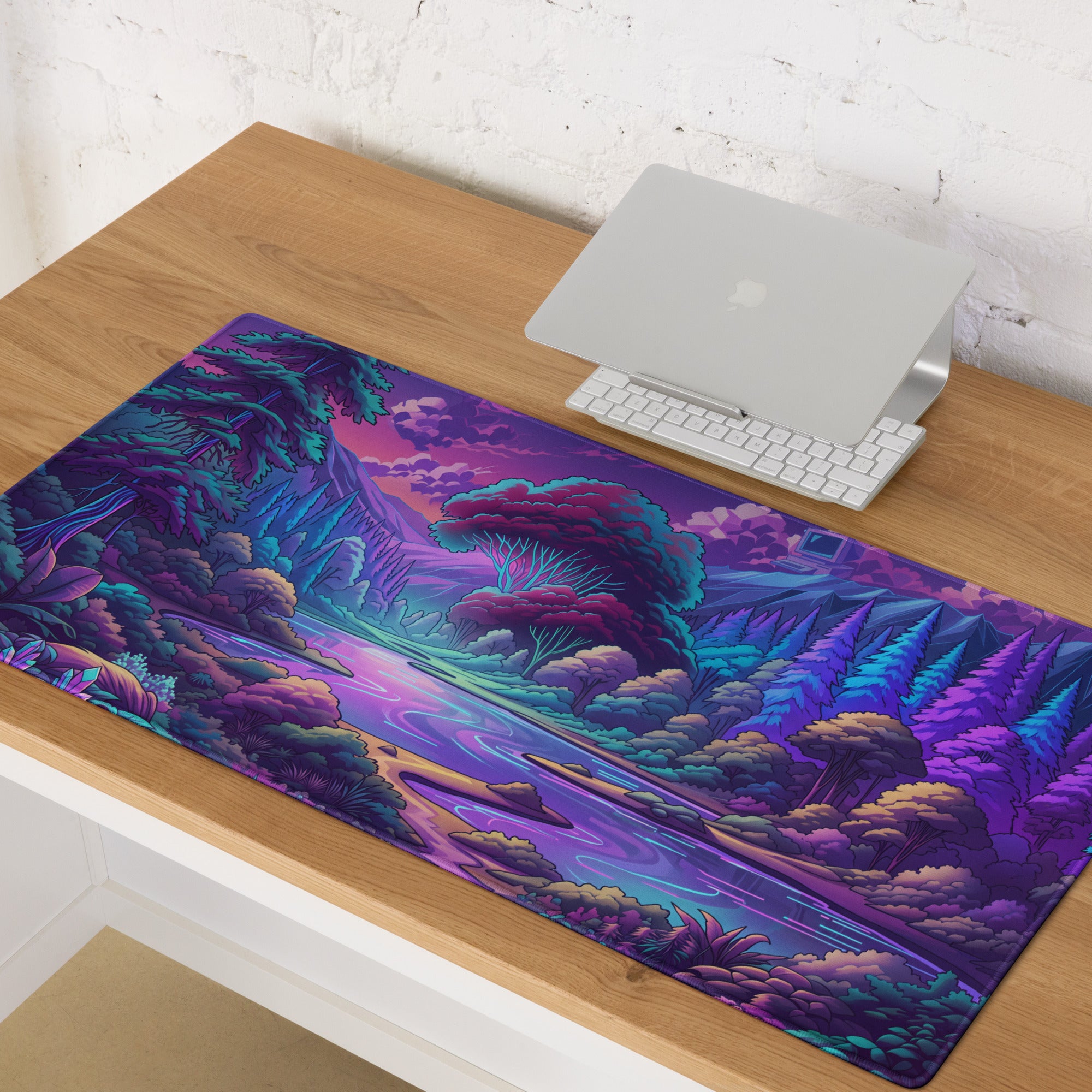 Neon Vaporwave Landscape Mouse Pad - Mouse Pad Purple Pink Teal Vaporwave Retro Mood Neon Decor For Gamers Digital Art