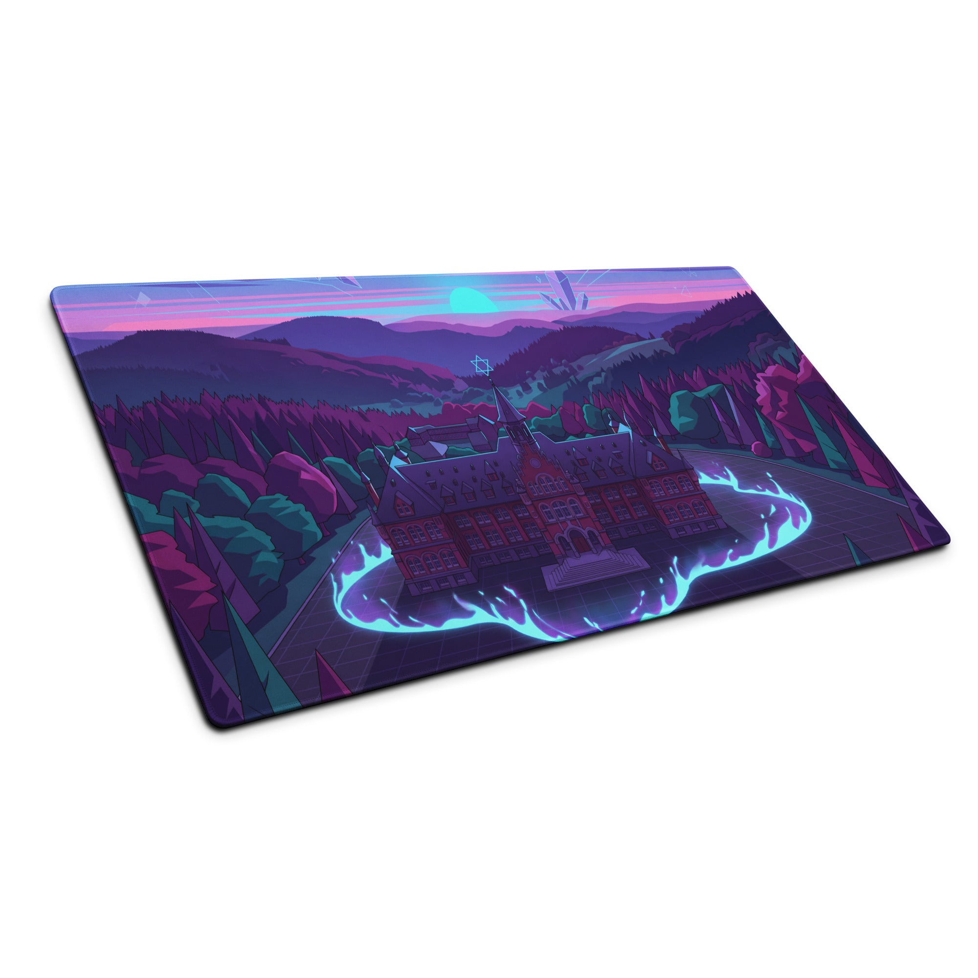 Vaporwave Neon Castle Mouse Pad - Mouse Pad Purple Pink Blue for Gaming Desk Vaporwave Aesthetic Dreamy Neon Mood