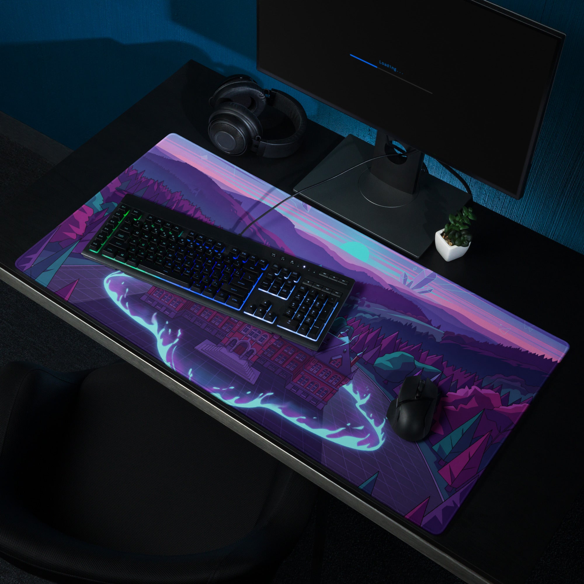 Vaporwave Neon Castle Mouse Pad - Mouse Pad Purple Pink Blue for Gaming Desk Vaporwave Aesthetic Dreamy Neon Mood