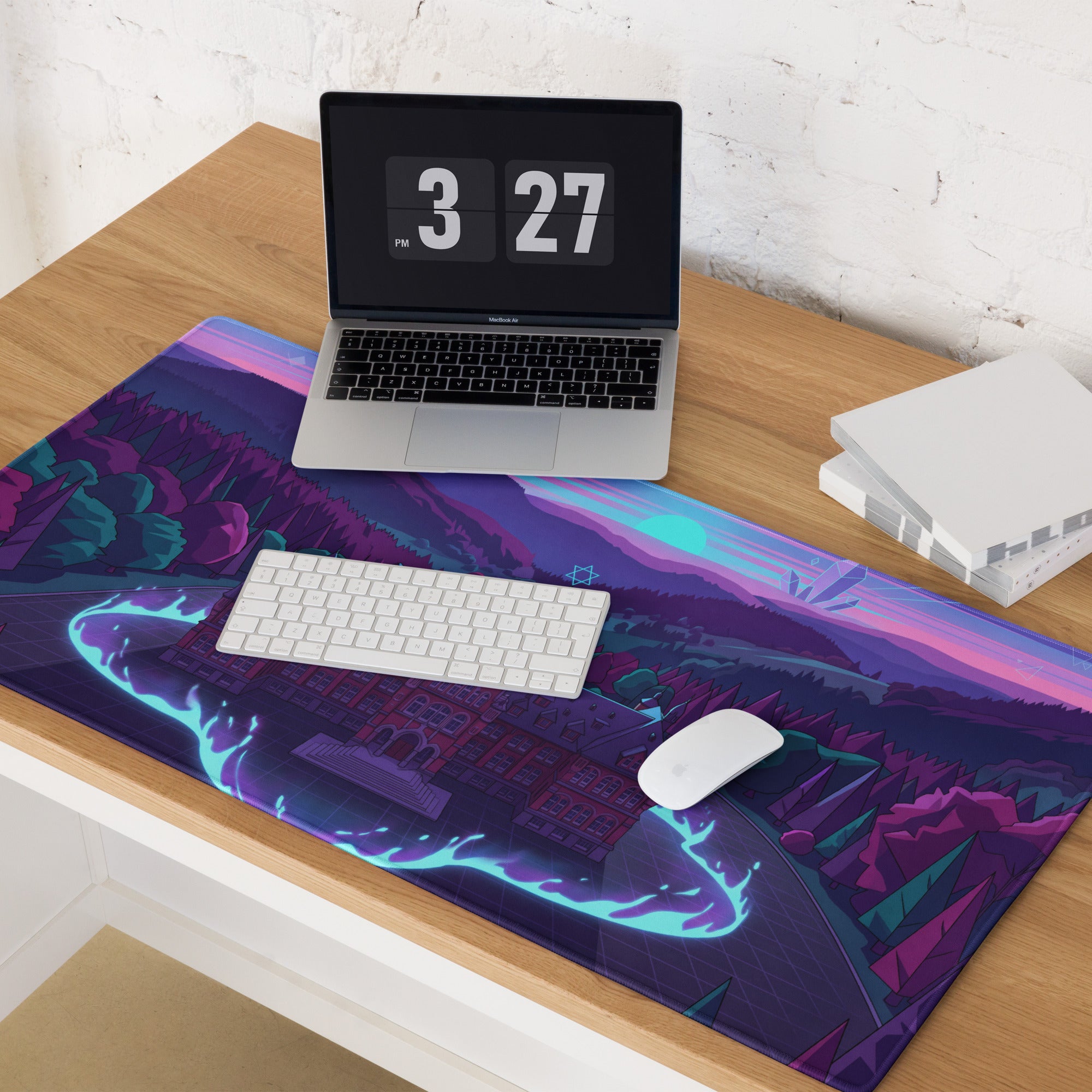 Vaporwave Neon Castle Mouse Pad - Mouse Pad Purple Pink Blue for Gaming Desk Vaporwave Aesthetic Dreamy Neon Mood