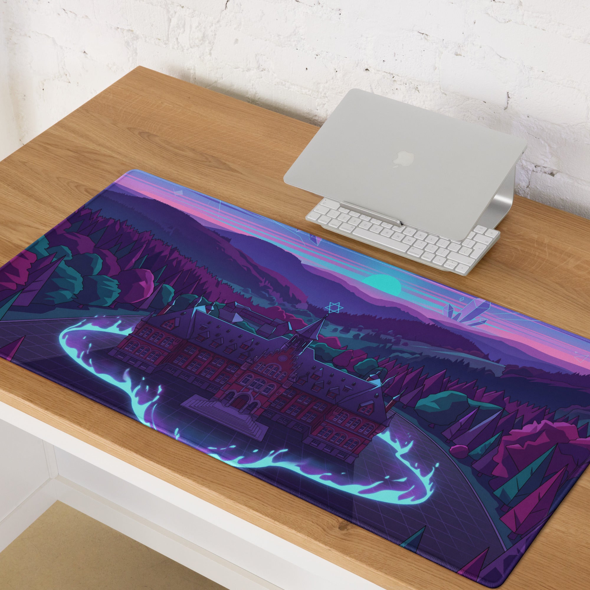 Vaporwave Neon Castle Mouse Pad - Mouse Pad Purple Pink Blue for Gaming Desk Vaporwave Aesthetic Dreamy Neon Mood