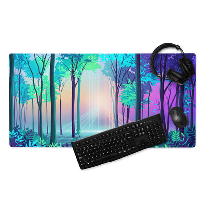 Vaporwave Forest Mouse Pad - Vaporwave Forest Mouse Pad Blue Purple Gradient Desk Retro Dreamy Mood Neon Digital Art