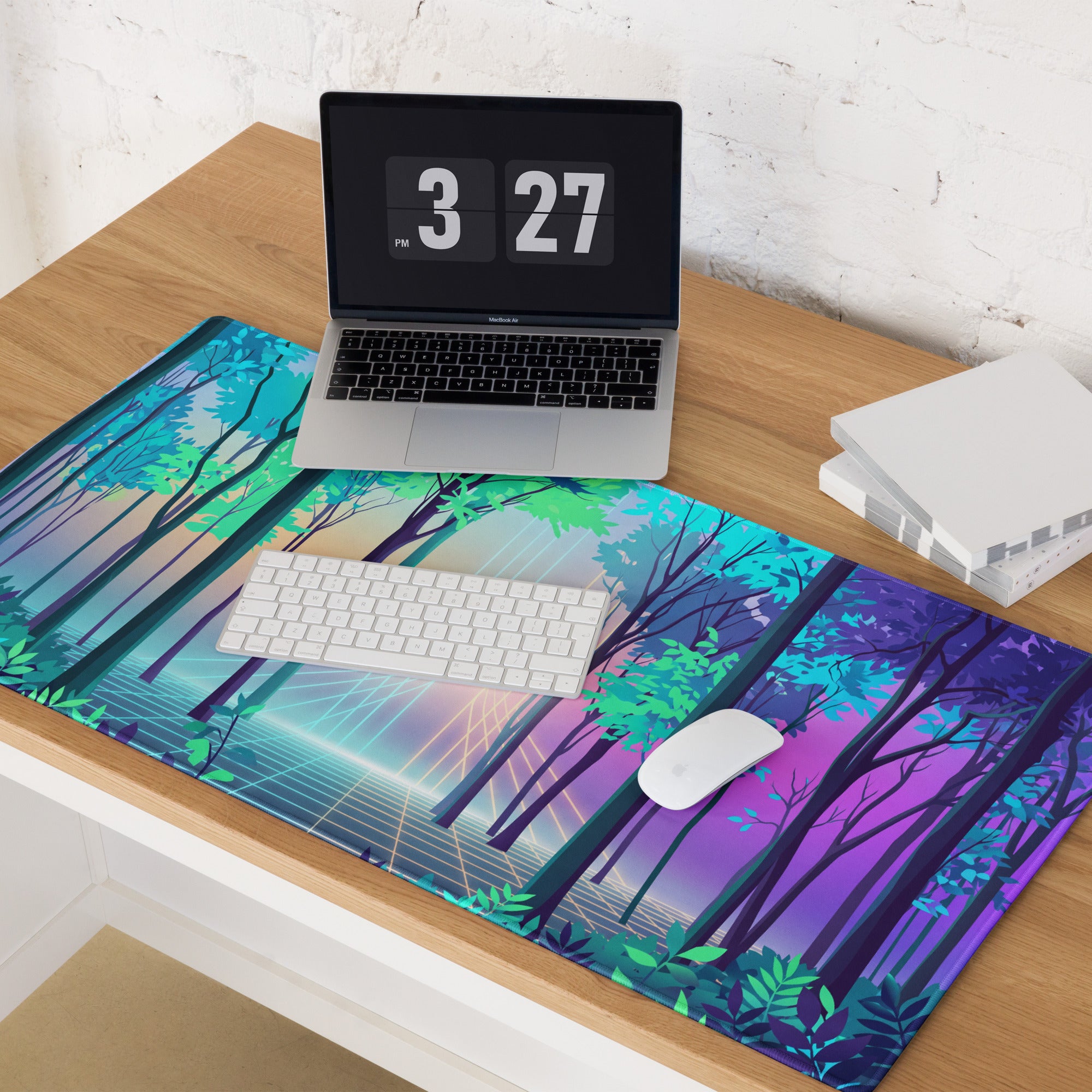 Vaporwave Forest Mouse Pad - Vaporwave Forest Mouse Pad Blue Purple Gradient Desk Retro Dreamy Mood Neon Digital Art