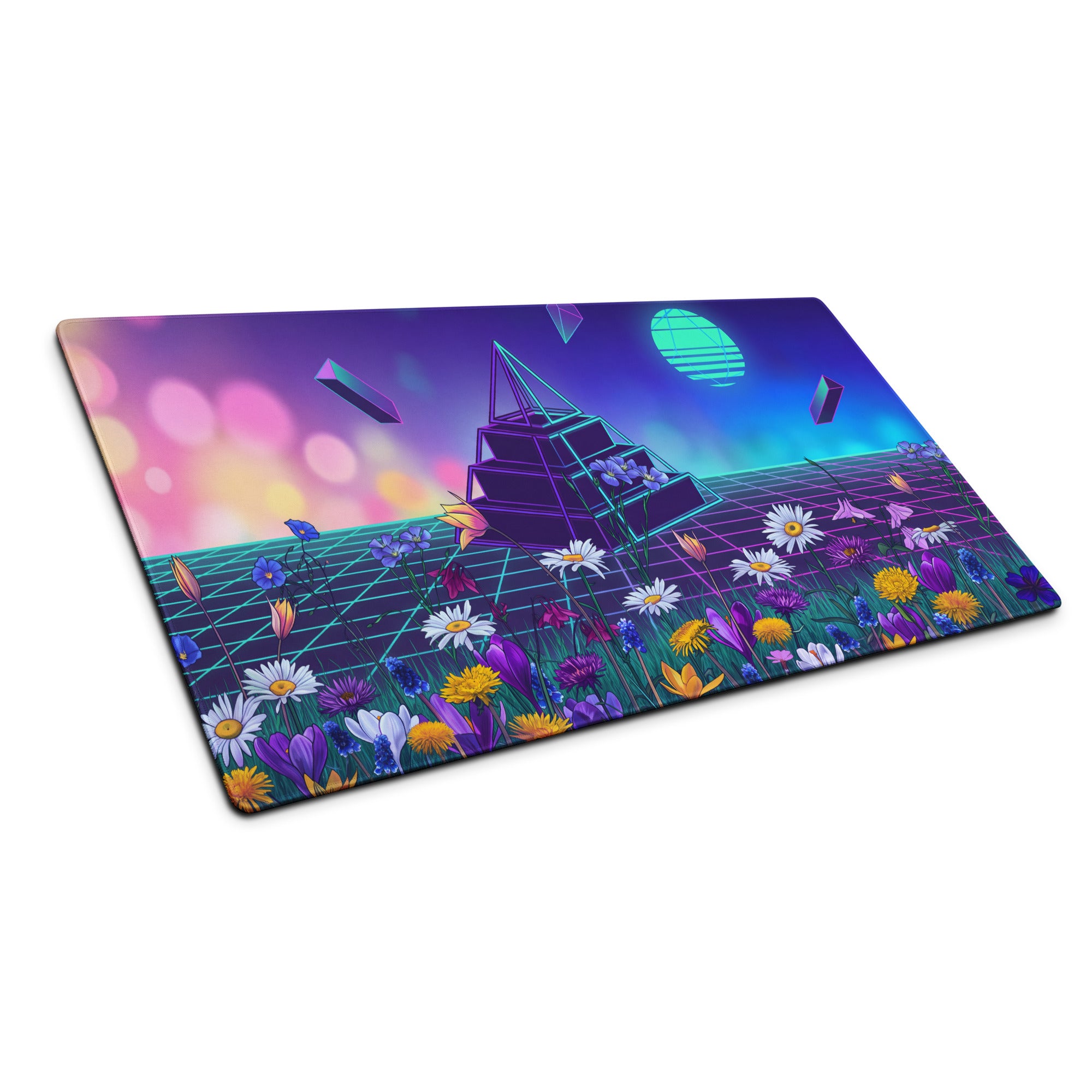Vaporwave Prism Garden Mouse Pad - Mouse Pad Neon Purple Pink Night Desk Dreamy Surreal Synthwave Office Decor Digital Art