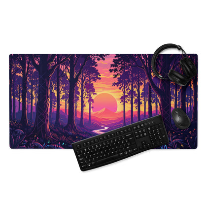 Neon Forest Vaporwave Mouse Pad - Forest Vaporwave Desk Mat Purple Pink Dreamy Mood Neon Retro Decor Gaming