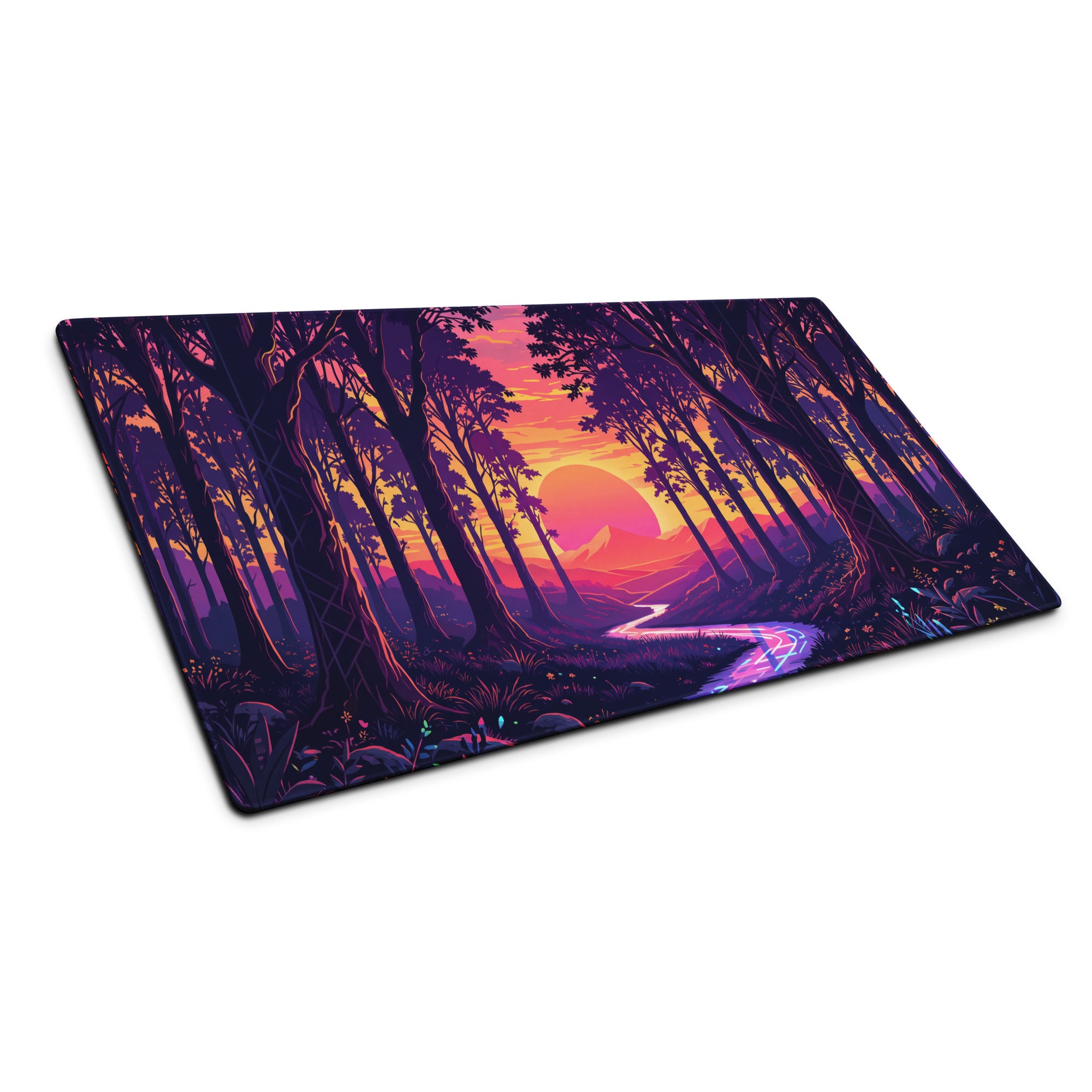 Neon Forest Vaporwave Mouse Pad - Forest Vaporwave Desk Mat Purple Pink Dreamy Mood Neon Retro Decor Gaming