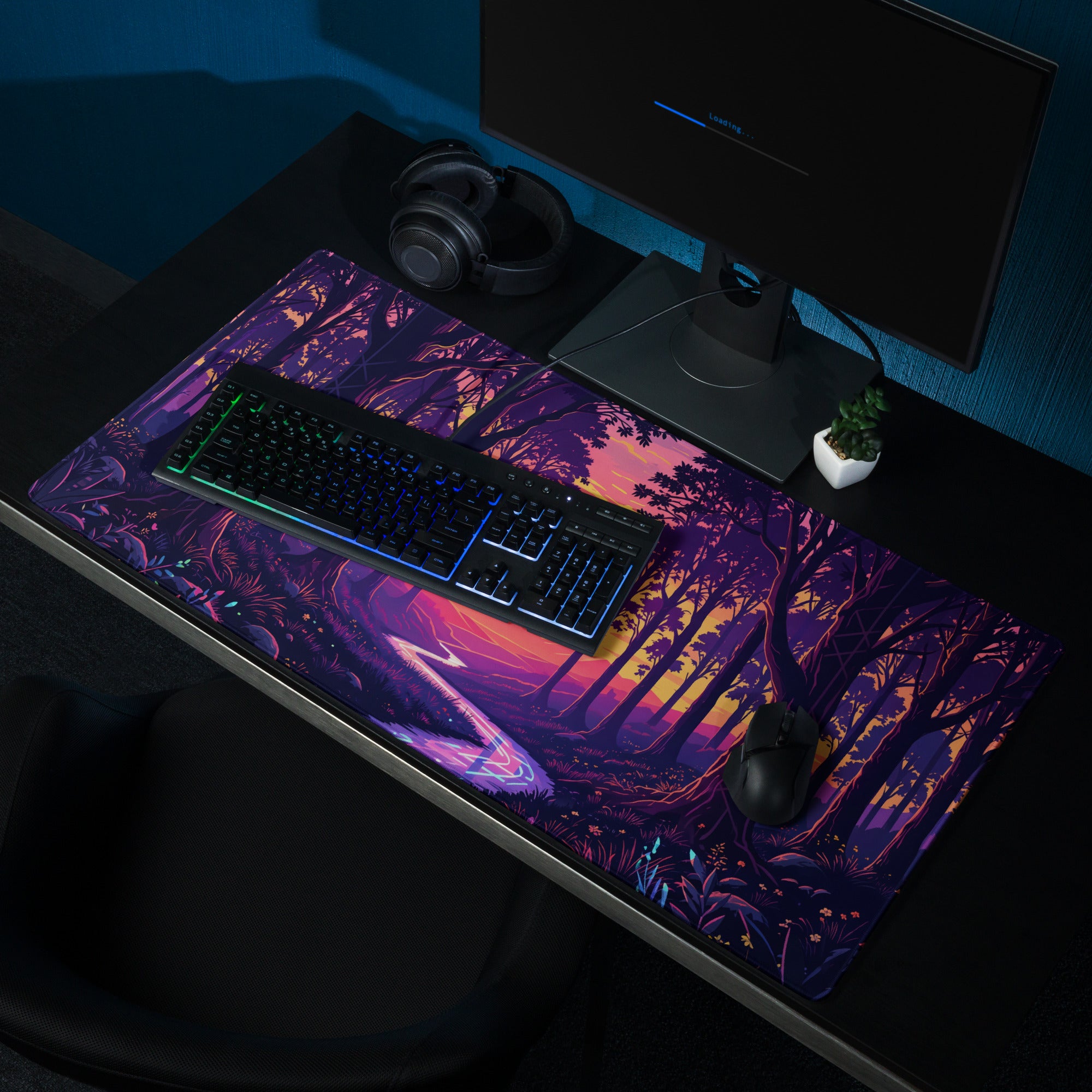 Neon Forest Vaporwave Mouse Pad - Forest Vaporwave Desk Mat Purple Pink Dreamy Mood Neon Retro Decor Gaming