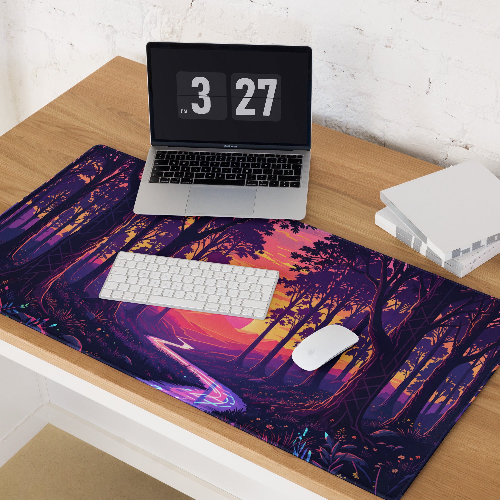 Neon Forest Vaporwave Mouse Pad - Forest Vaporwave Desk Mat Purple Pink Dreamy Mood Neon Retro Decor Gaming