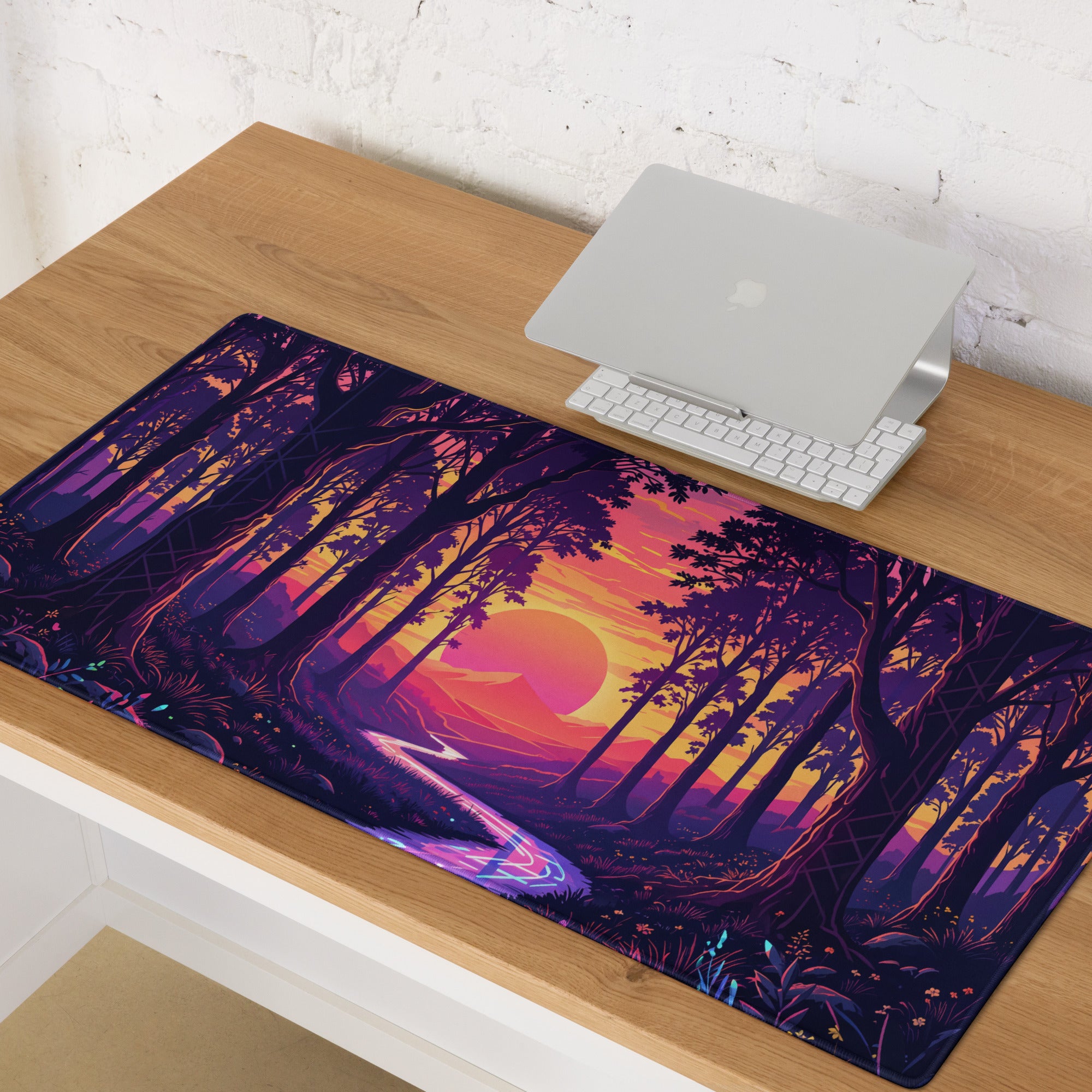 Neon Forest Vaporwave Mouse Pad - Forest Vaporwave Desk Mat Purple Pink Dreamy Mood Neon Retro Decor Gaming