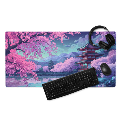 Vaporwave Sakura Night Pad - Gaming Mouse Pad Pink Purple Teal Vaporwave Dreamy Retro Neon Decor Cyberpunk Digital Art