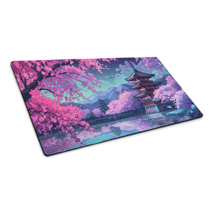 Vaporwave Sakura Night Pad - Gaming Mouse Pad Pink Purple Teal Vaporwave Dreamy Retro Neon Decor Cyberpunk Digital Art