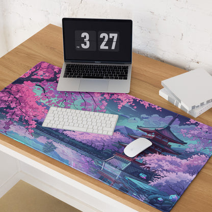 Vaporwave Sakura Night Pad - Gaming Mouse Pad Pink Purple Teal Vaporwave Dreamy Retro Neon Decor Cyberpunk Digital Art