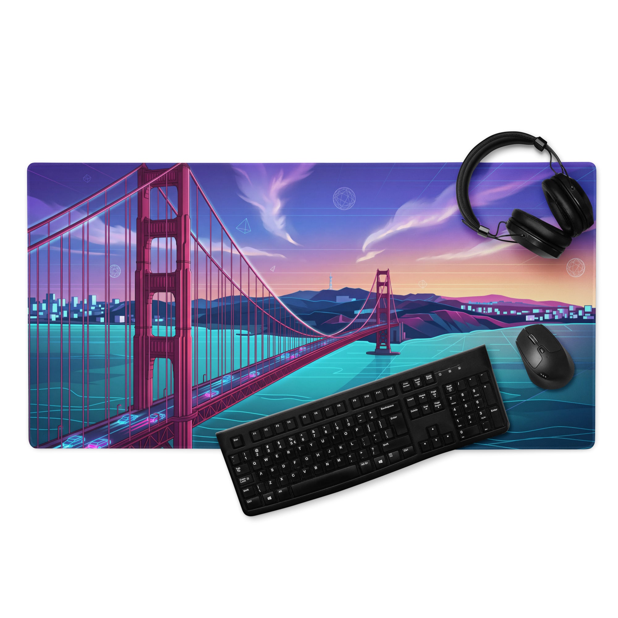 Vaporwave Cityscape Gaming Mouse Pad - Gaming Mouse Pad Purple Pink Blue Gradient Desk Vaporwave Dreamy Mood Neon Print