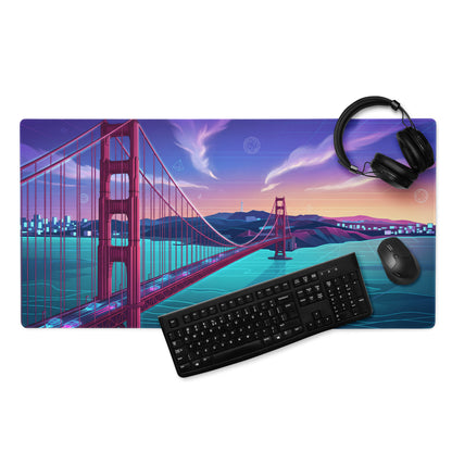 Vaporwave Cityscape Gaming Mouse Pad - Gaming Mouse Pad Purple Pink Blue Gradient Desk Vaporwave Dreamy Mood Neon Print