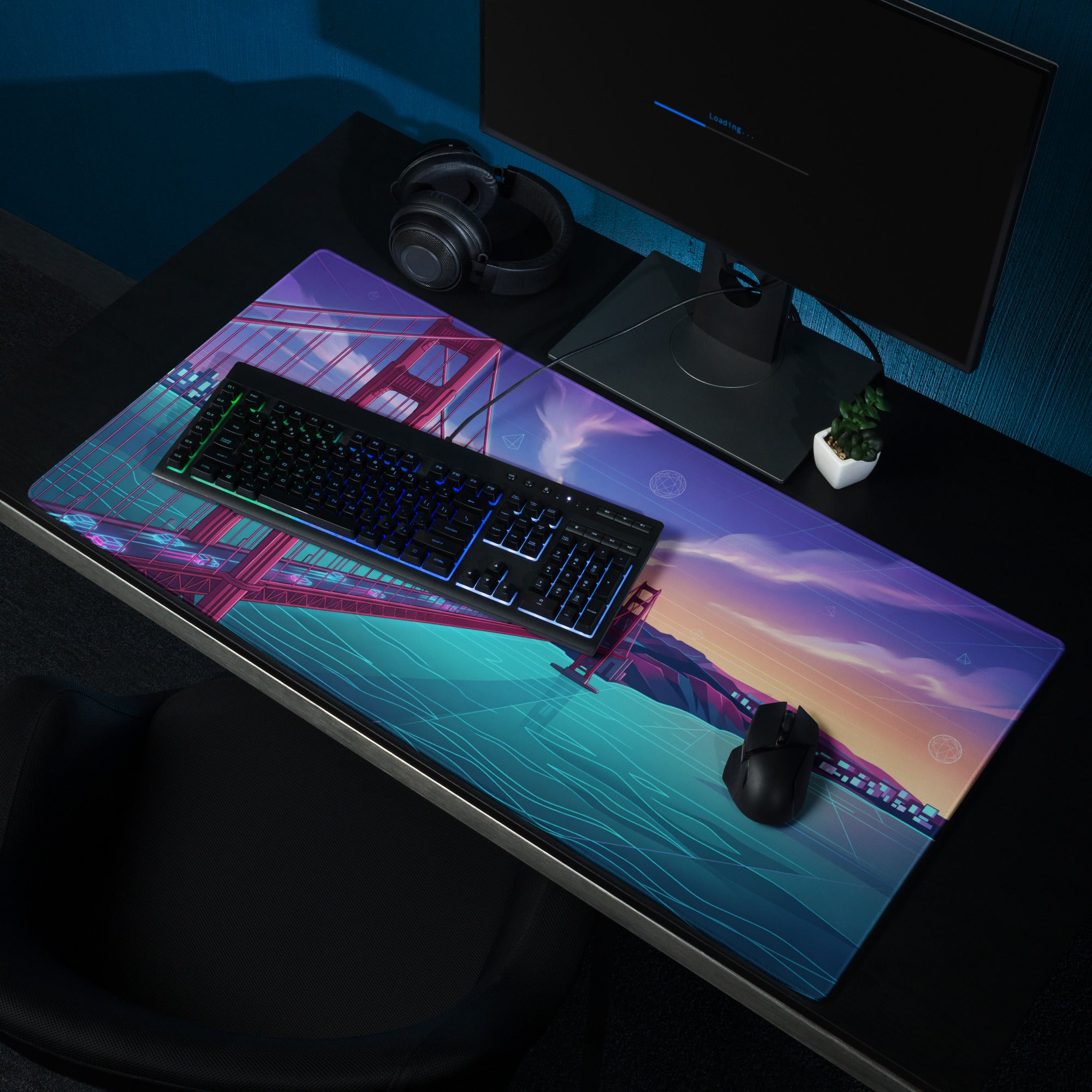 Vaporwave Cityscape Gaming Mouse Pad - Gaming Mouse Pad Purple Pink Blue Gradient Desk Vaporwave Dreamy Mood Neon Print